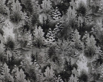 Winter Forest Black & White Quilting Cotton Fabric - Price by Half Metre