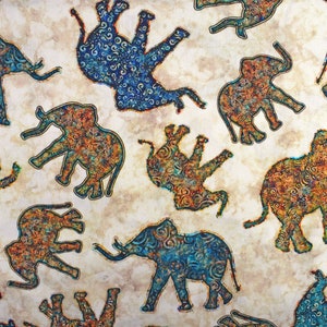 Elephant Cotton Fabric: Savannah Quilting Treasures, Cream - Price by Half Metre