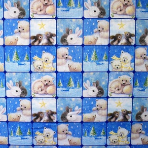 woodland Cuties Checkerboard Fabric, Christmas Quilting fabric, price by the half metre