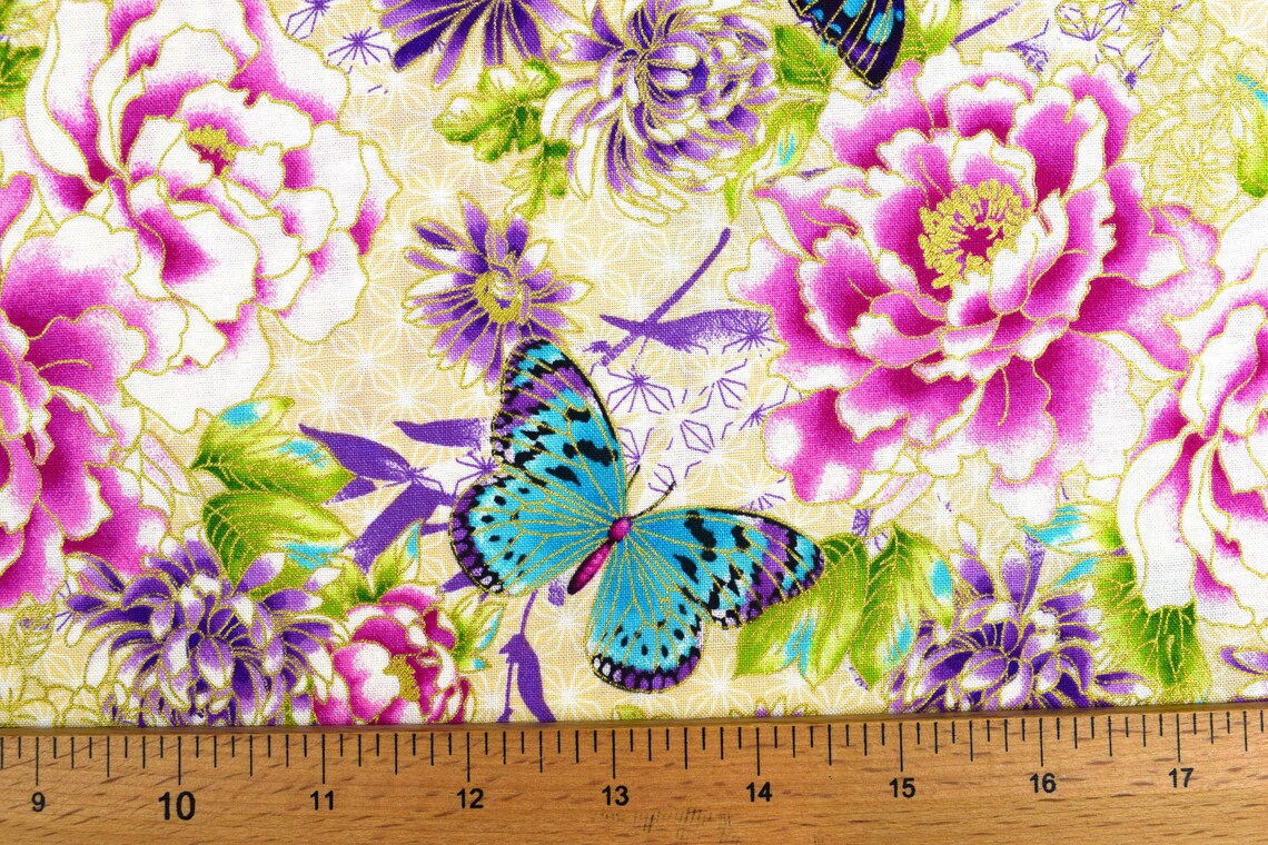 Butterflies and Flowers Fabric Quilting Fabric Cotton Etsy