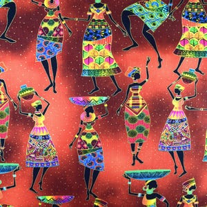 African Sunset Cotton Fabric: Quilting Material with Gold Accents - Price by Half Metre
