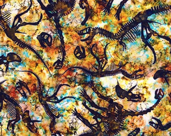 Dinosaur Bones Cotton Fabric: Prehistoric Fossil Print - Price by Half Metre