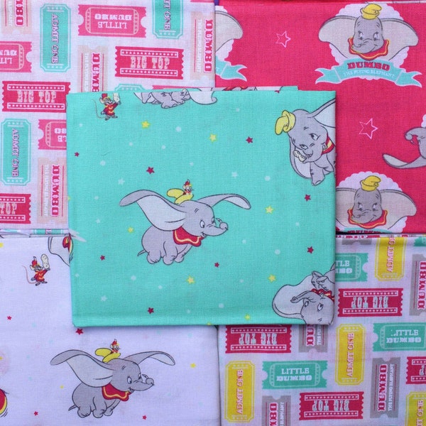 Dumbo fat Quarter Bundle, cotton quilting fabric, Disney fabric