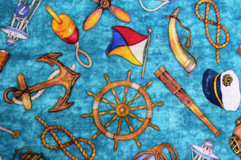 Teal Nautical Fabric Quilting Fabric Smooth Sailing Price Etsy