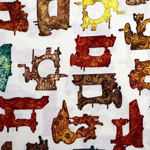 Classic Sewing Machine Print Fabric, cotton quilting fabric - Price by the Half Metre
