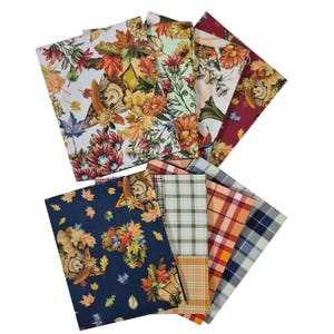 Autumn Fat Quarter Bundle with Leaves, Plaids and Scarecrow Prints - Quilting fabric