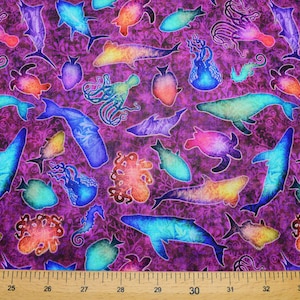 Sea Creatures Cotton Quilting Fabric: Wine Sea Serenade - Price by Half Metre