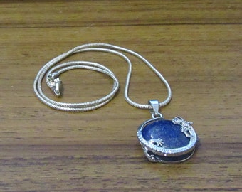 Necklaces Gemstone: Lapis Lazuli, Dragon Pendant, Sterling Silver 925 Chain