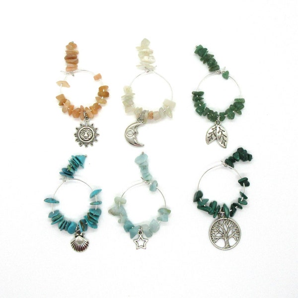 Wine Glass Charms Gemstones: Earth Elements Range, Set of 6