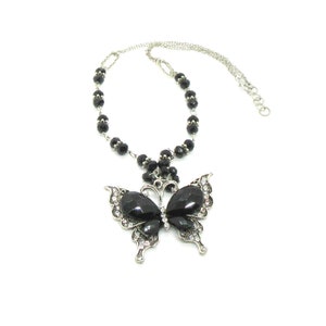 Necklaces: Black Crystal, Diamante Butterfly Pendant, Imperial Crystals,  45cms