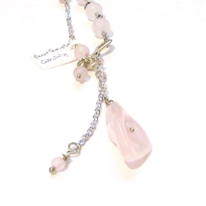 Necklaces Gemstone: Rose Quartz with Calla Lily Flower Pendant, Lariat  60cm