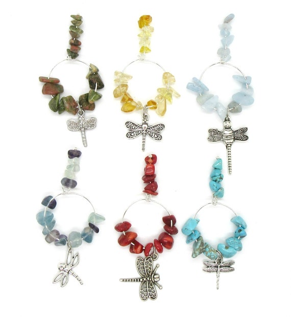 Libby's Market Place 6x Handgefertigte Wein Glas Charms Für Mädchen – Mit Perlen, Ø 2,5 Cm, In Geschenktasche