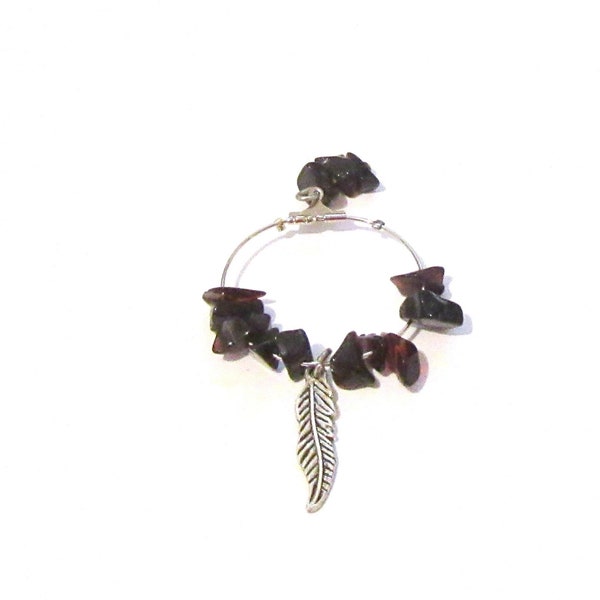 Wine Glass Charms Gemstones: Garnet, Feather Charm; Singles or Sets of 6