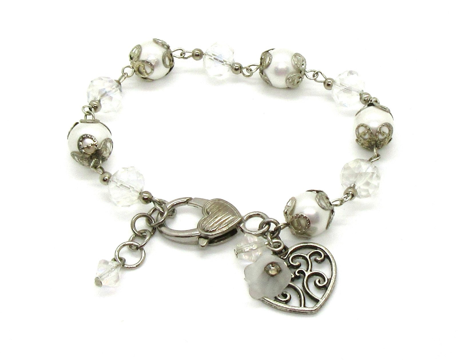 Bracelets: Swarovski Pearls, Crystals, Lucite Flower