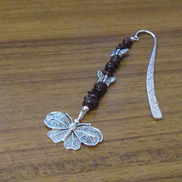 Bookmarks Gemstone, Garnet with Butterfly Charms & Pendant - Large 16cms