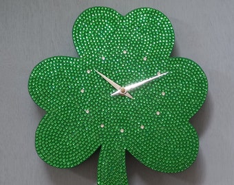 Shamrock Blinged Up Clock With Over 1600 Rhinestone Crystals All Stuck By Hand