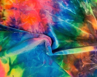 Rainbow multi pastel Tie Dye Luxury stretch velvet 4-way stretch 58/60” Sold by the YD. Ships Worldwide from Los Angeles California USA.