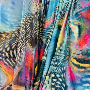 Safari abstract design hologram nylon spandex and print power mesh 4-way stretch 58/60” Sold by the YD. Ships Worldwide from Los Ángeles CA