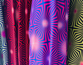 New Psychedelic Abstract design 2-tone print on great quality of poly spandex 4-way stretch 58/60” High Quality fabrics by AlexLAFabrics