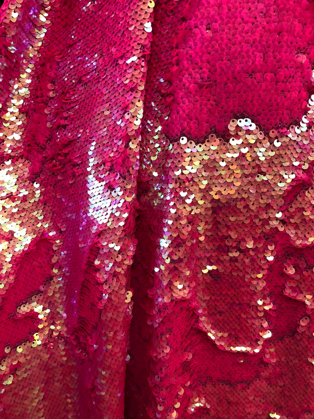 New Mermaid Sequins With Metallic Foil Stretch Base Neon Pink - Etsy
