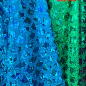 NEW mermaid design Hologram foil fish scales design on nylon spandex 4way stretch 58/60&quot; Sold by the YD. Ships worldwide from Los Angeles CA