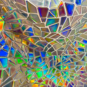 New Luxury shattered glass design metallic iridescent geometric embroidered on stretch velvet 2-way stretch 58/60”