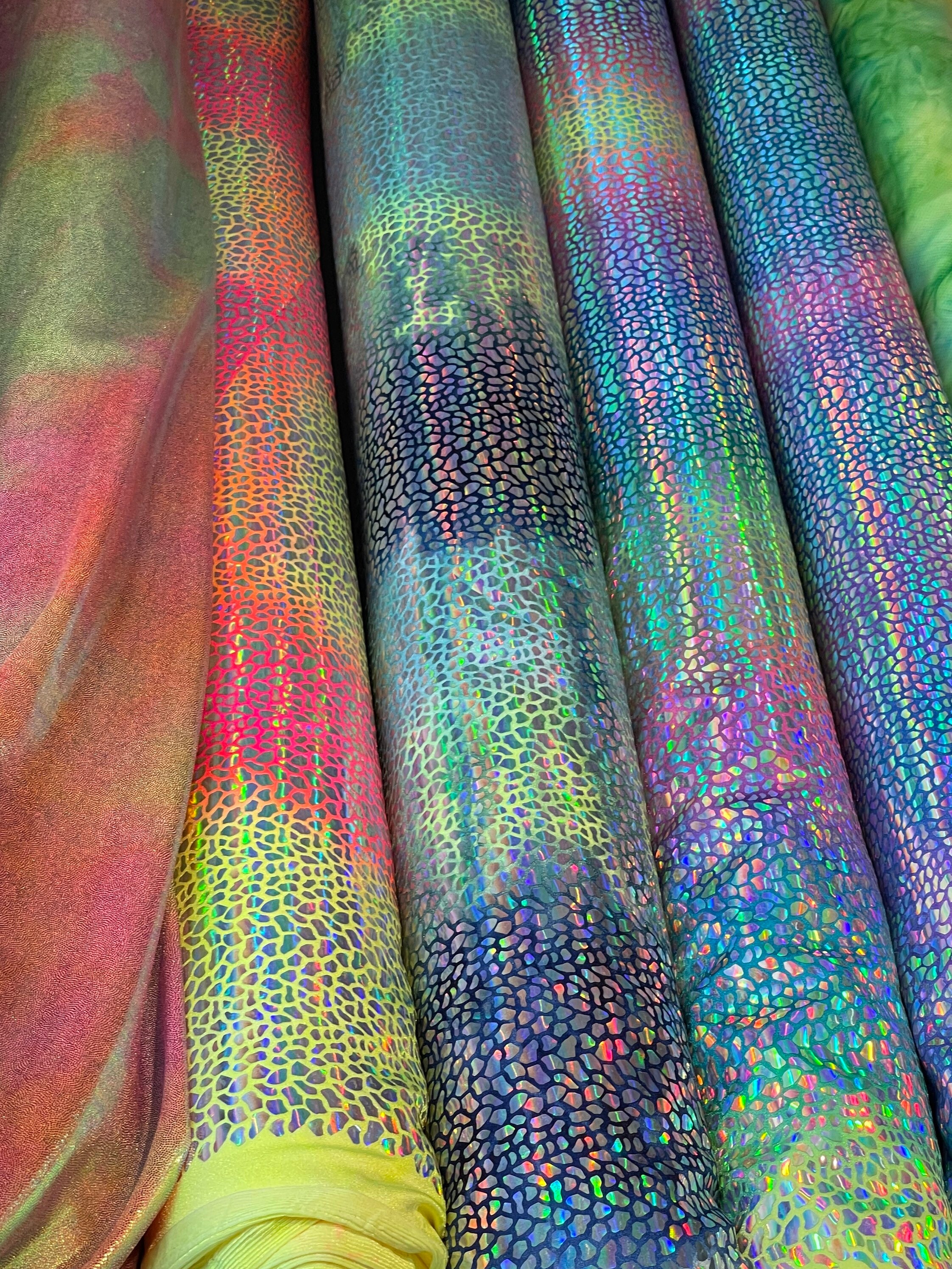 Yellow Iridescent Sequins-Dragon Scales Embroider on a Mesh-Sold by the Yard. main image 0