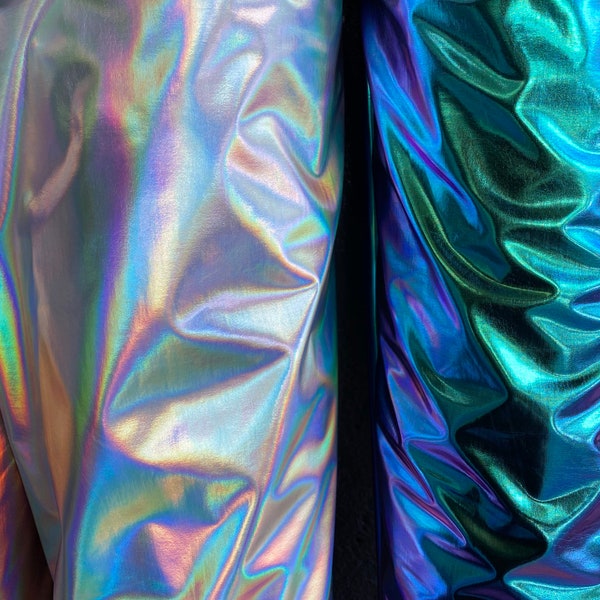 Luxury Iridescent all over foil metallic nylon spandex 4-way stretch 58/60” Sold by the YD. Ships worldwide from Los Angeles California USA.