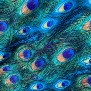 Peacock design print of great quality of nylon spandex 4-way stretch 58/60” Sold by the YD. Ships worldwide from Los Angeles California USA.