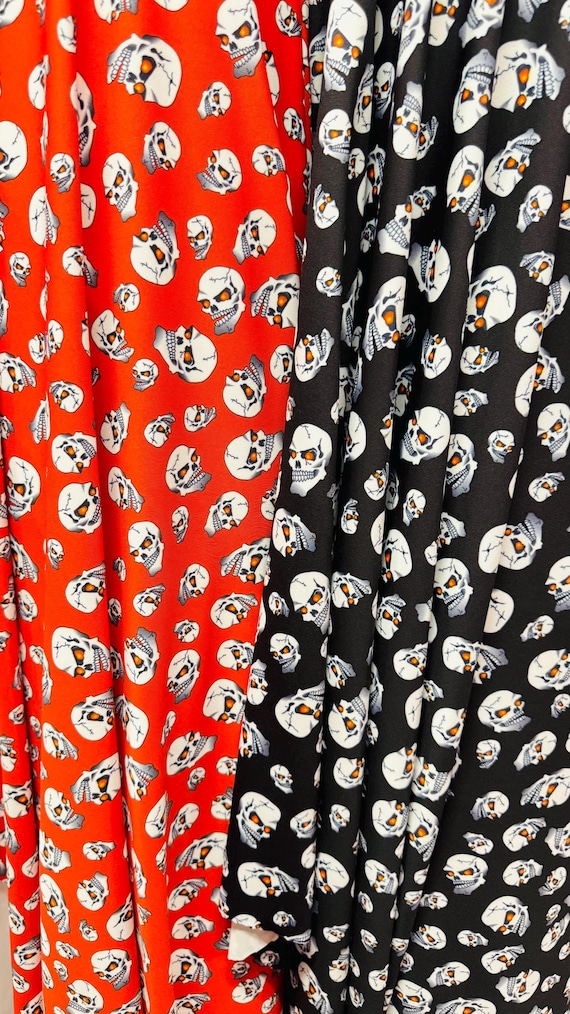 Terminator Skull Design on nylon spandex 4-Way stretch 58/60”  Sold by the Yd. Ships worldwide From Los Angeles  California USA.