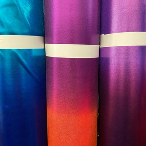 Ombré metallic foggy foil nylon spandex 4-way stretch 58/60” Sold by the YD. Ships worldwide from Los Angeles California USA.
