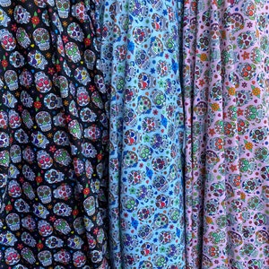 New skull design Multicolor print on best quality of nylon spandex 4-way stretch 58/60” Sold by the YD. Ships Worldwide from Los Angeles CA