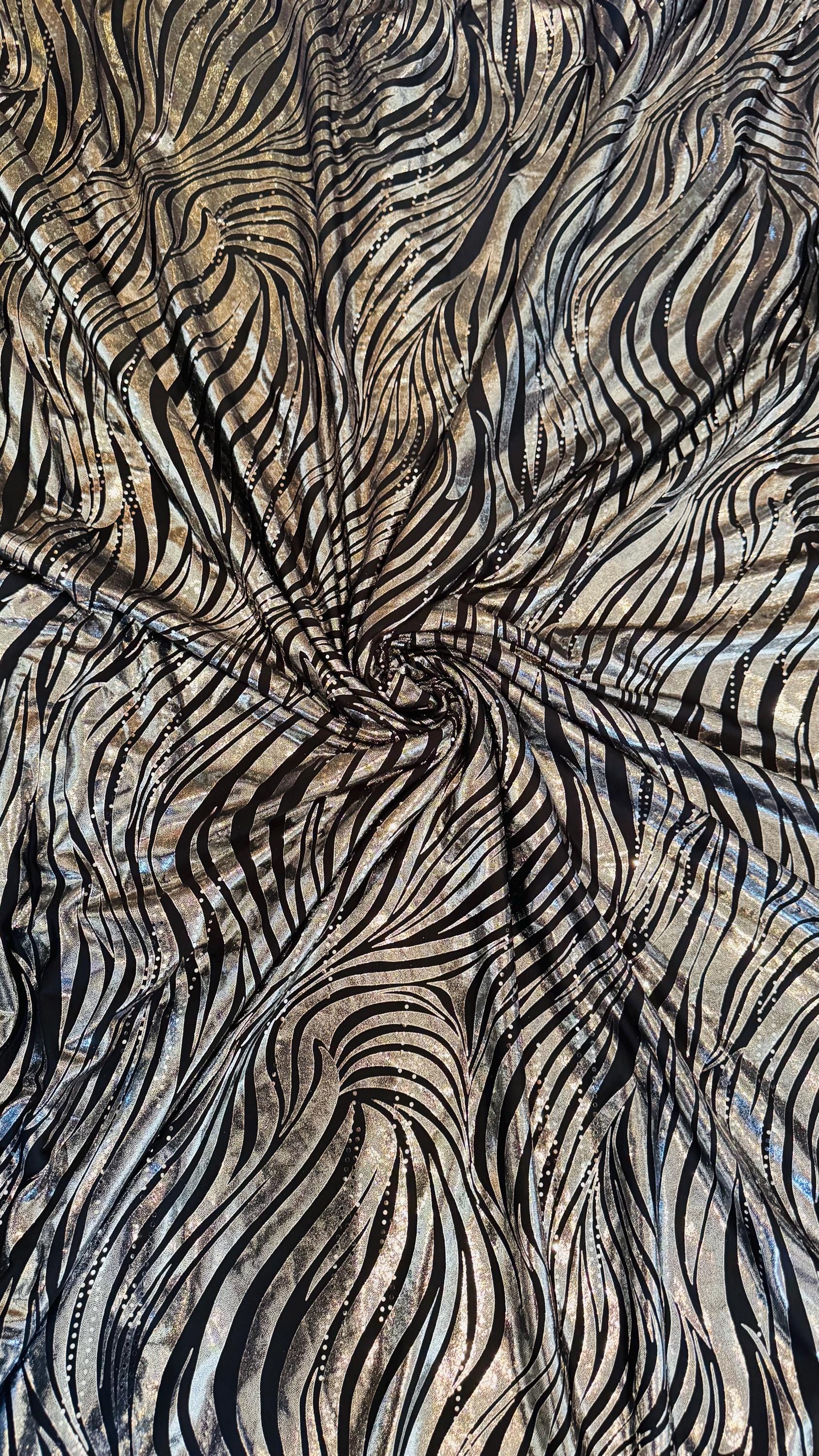 Shiny Zebra Ropets Zebra Metallic Design Poly Spandex W/exquisite Hologram Foil 2way ...