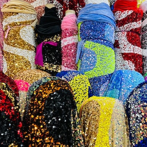 Deluxe wavy sequins on stretch velvet 4-way stretch 58/60” High quality fabrics by AlexLAFabrics