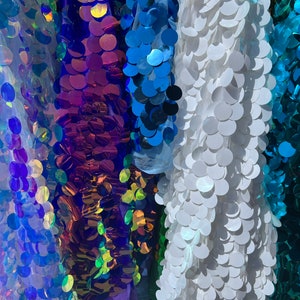 New Jumbo Paillette  sequins design iridescent and shiny big sequins embroidered on stretch mesh 2-way stretch 55/57” Sold by the YD.