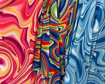 New Modern abstract lava design multicolor print on best quality of nylon spandex 4-way stretch 58/60” Sold by the YD. Ships Worldwide