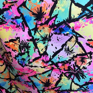 New palm tree design print on great quality of nylon spandex 4-way stretch 58/60” Sold by the YD. Ships Worldwide from Los Angeles CA