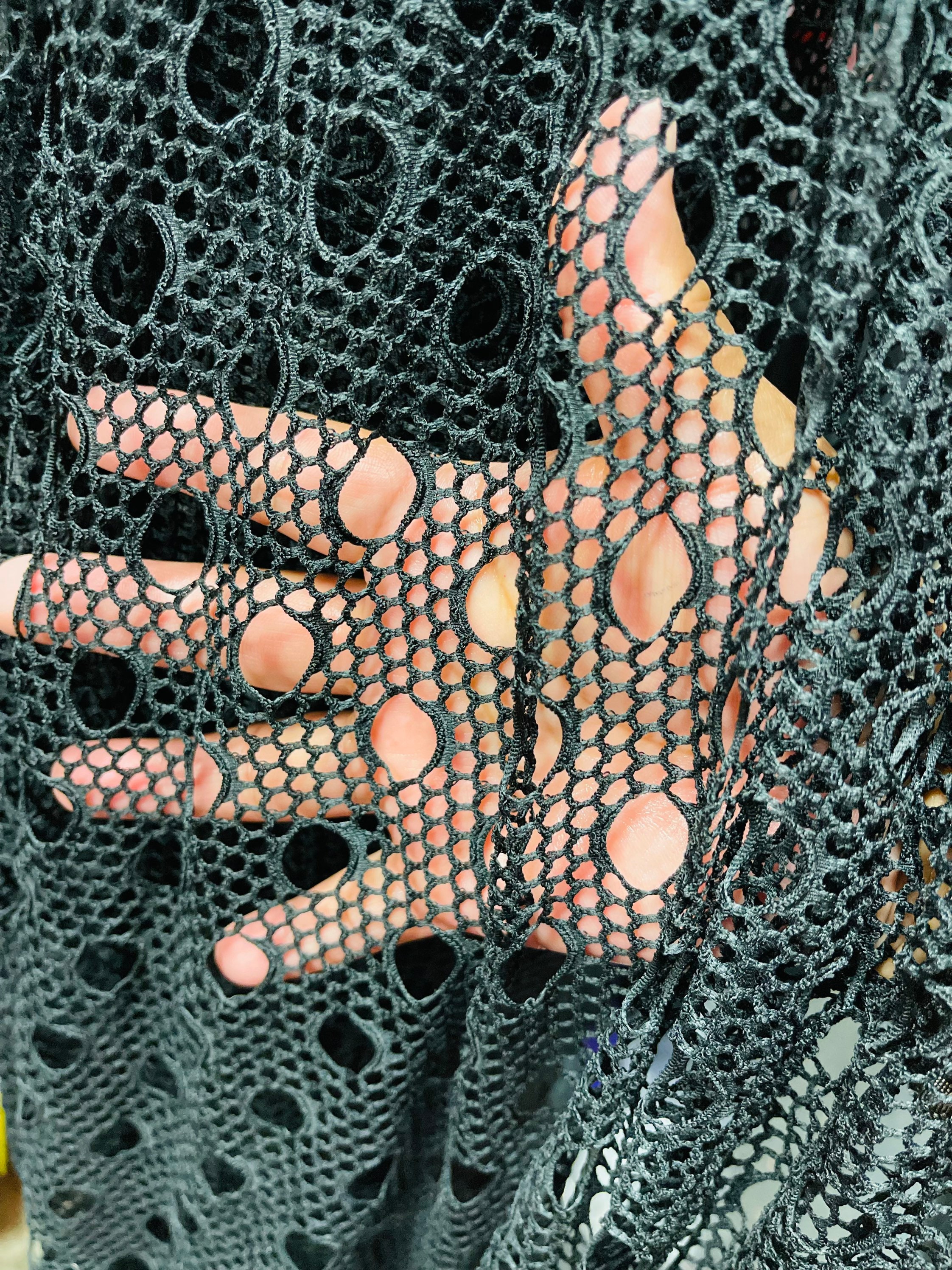 Geometric Fish Net New Black and Coral Fishnet Geometric Design 4-way Stretch 58/60” Sold ...