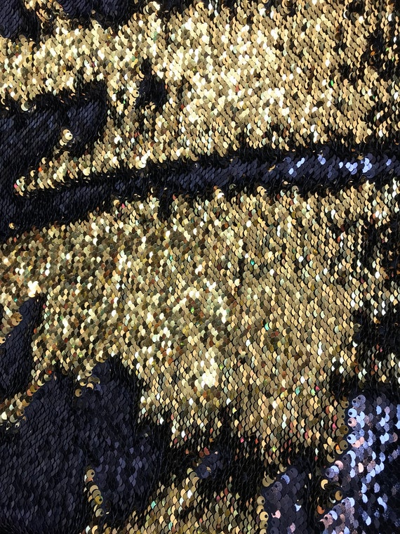 Black/gold Flip up Sequins Reversible Sequins on Spandex Base | Etsy