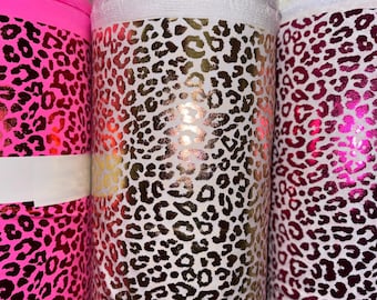 Nuevo diseño de leopardo exótico de alta calidad de nailon elastizado metálico holográfico con lámina elástica en 4 direcciones 58/60”. Vendido por YD.