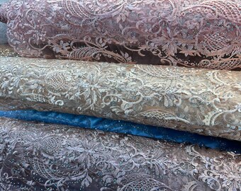 Luxury Rhinestone France lace high quality embroidered lace 2-way stretch 50/52” Sold by the YD.