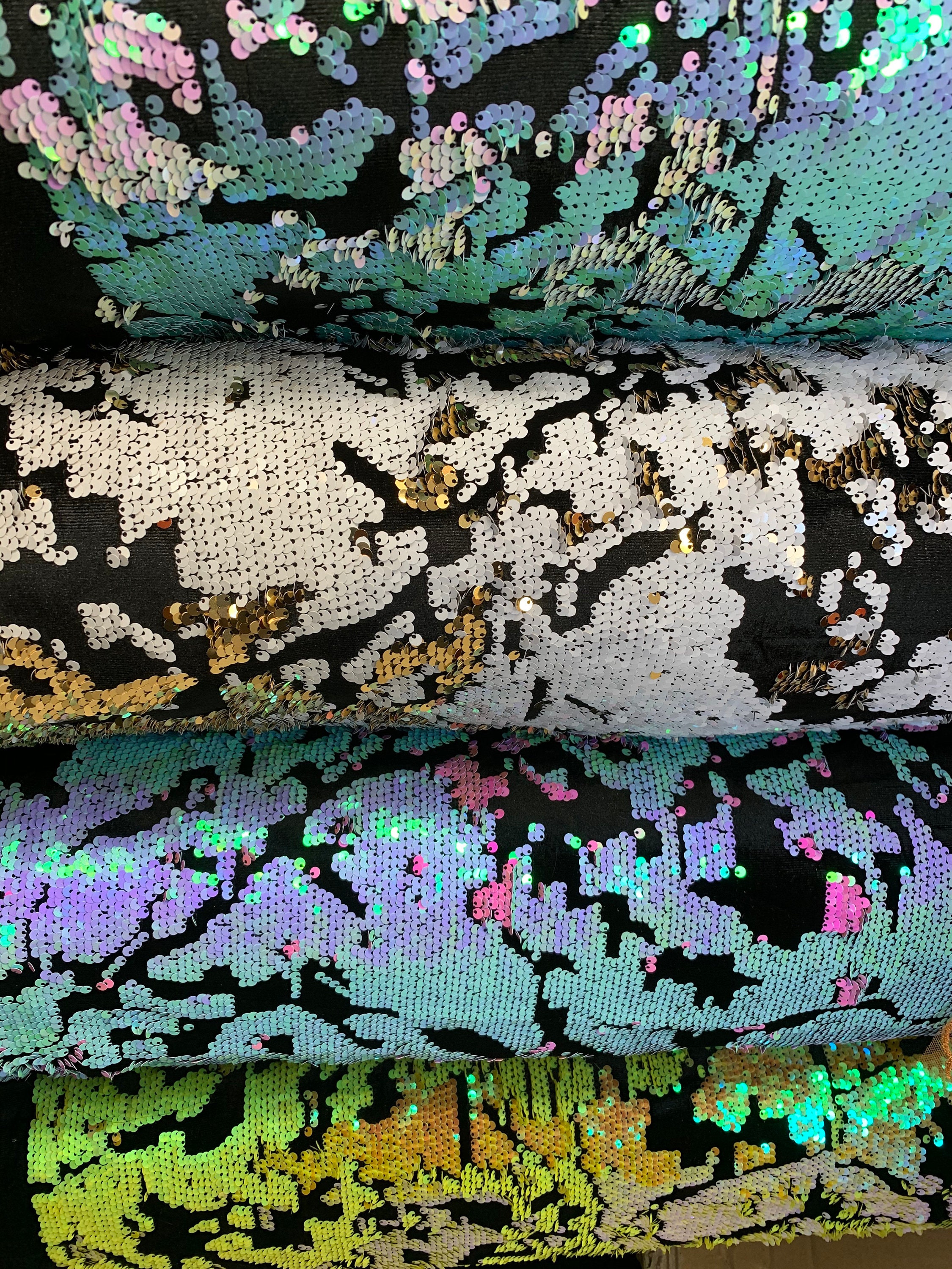 New Iridescent Flashback Reversible Sequins 2-tone on Stretch Velvet ...