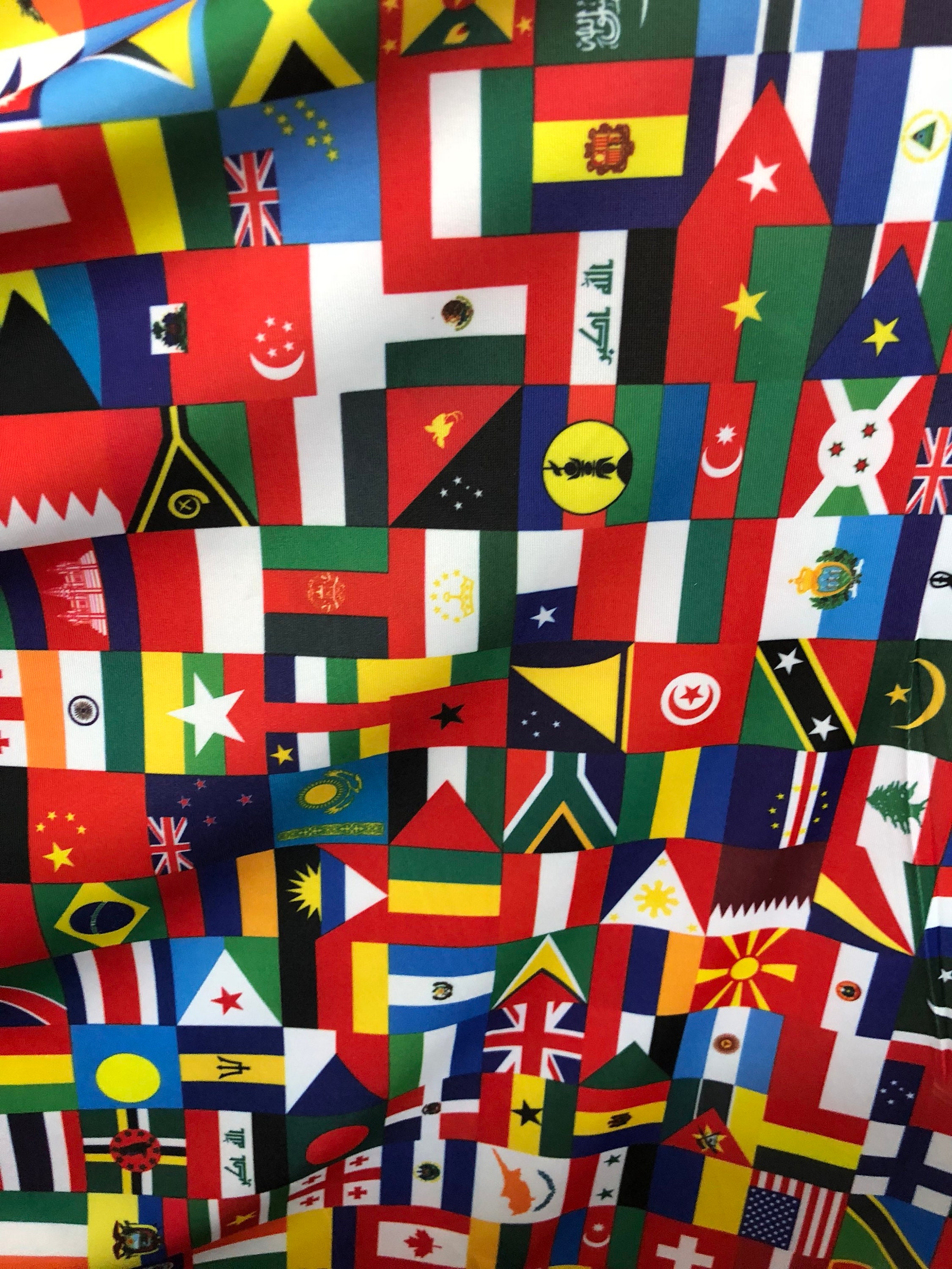 New International Multi Flags Design Printed on Nylon Spandex 4way ...