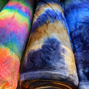 Luxury Tie Dye velvet 4-way stretch best quality of stretch velvet 58/60” Sold by the YD. Ships Worldwide from Los Angeles California USA.