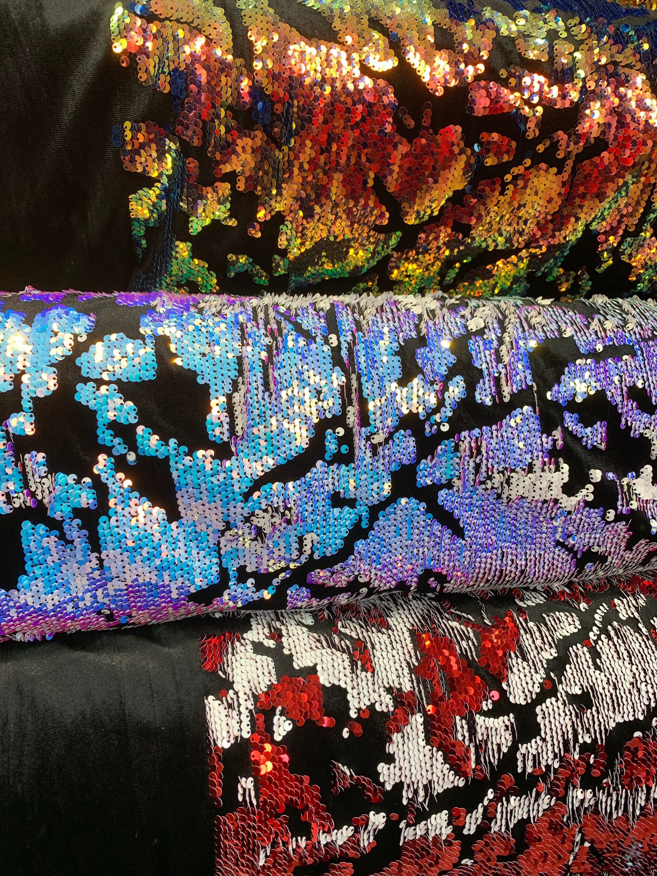 New Iridescent Flashback Reversible Sequins 2-tone on Stretch Velvet ...