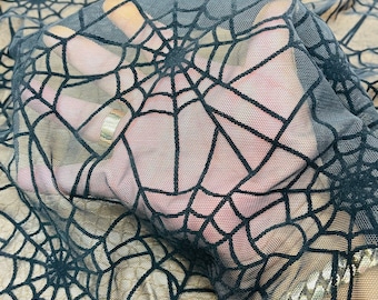 Spiderweb design best quality of stretch power mesh with black flocking 4-way stretch 58/60” Sold by the YD. Ships Worldwide from L.A CA