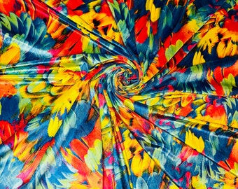 New Feathers abstract design colorful print on best quality of stretch velvet 4-way stretch 58/60” Sold by the YD.