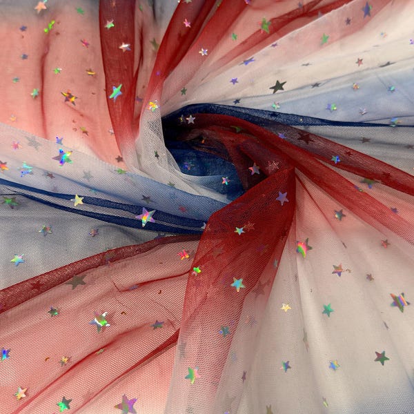 Freiheit-amerikanische Flagge Sterne entwerfen Hologramm Pailletten auf stretch-mesh 2-Wege 55/57 ”Verkauft von der YD. Schiffe weltweit