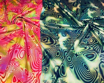 Nuevo diseño abstracto de lava de lujo sobre nailon elastano metálico iridiscente elástico en 4 direcciones 58/60” Tejidos de alta calidad de AlexLAFabrics