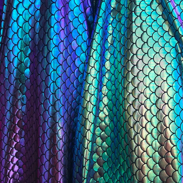 Iridescent mermaid foil fish scales nylon spandex 4way Stretch 58/60" Sold by the YD. Ships worldwide from Los Ángeles California USA